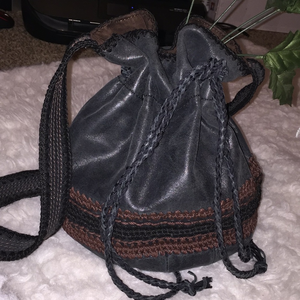 The bucket leather Sak with draw strings.